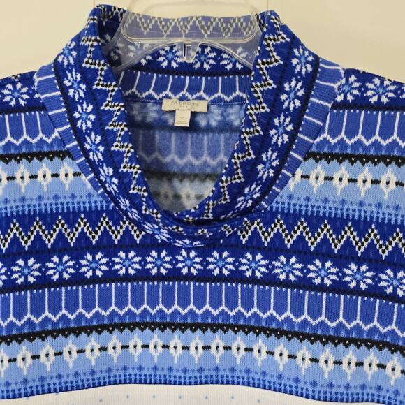 Talbots Fair Isle Funnel-Neck Top Sweater Pullover Nordic Blue Size XL - Picture 4 of 8
